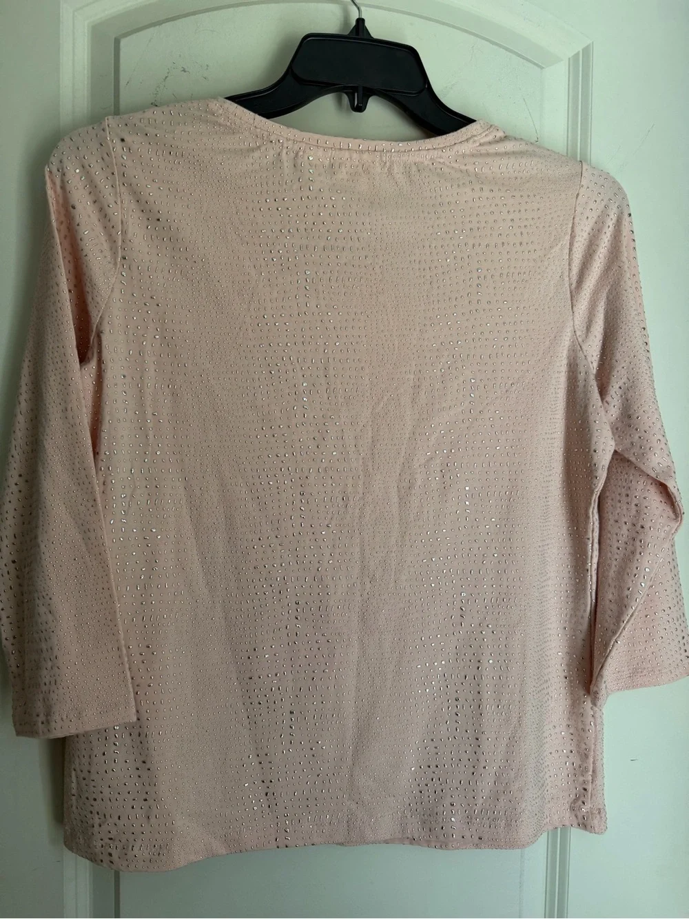 NWT Zenergy by Chicos dew drop pixie pink Studded Detail 3/4 Slv Tee M/8 boho - Picture 9 of 9